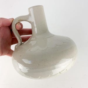 Early Antique Primitive Clay Stoneware Jug Scalloped Design Handle Farmhouse, vintage kitchen decor