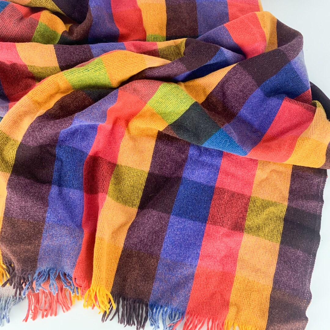 Vintage Faribo Wool Plaid Blanket Fringe Yellow Farmhouse Etsy