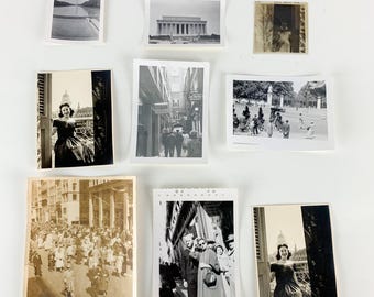 Vintage Photo Lot Black And White Travel Pictures Fancy Lady Navy Washington DC, old black and white photo