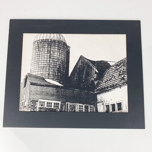 Vintage Black White Farm Barn Screen Print Country Cottage Farmhouse Art Gallery, gallery wall, vintage art, farmhouse art