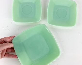 Vintage Fire King Jadeite Glass Square Luncheon Plate & 2 Saucers Charm Pattern, retro kitchen decor, vintage milk glass, kitschy kitchen