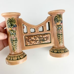 1920s Roseville Florentine Gate Double Bud Vase Candle Holder vintage pottery, arts and crafts pottery