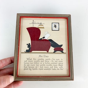 Rare antique Vintage Art Deco Framed Print Buzza Motto My Dad Lounge Chair Dog Cowboy Lamp