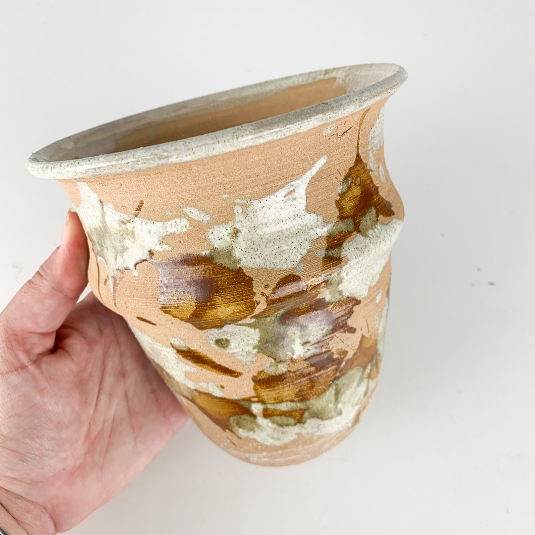 Splatter Pattern Pottery Vintage Splatter Glaze Studio Pottery Planter 70s Boho Neutral Decor ...