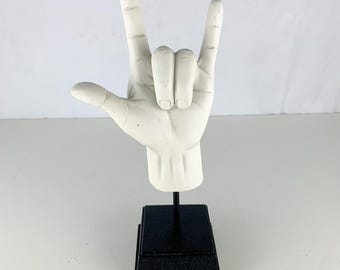 Vintage Large White Hand Sculpture TMS Vitruvian Collection ASL I Love You Sign, hand statue
