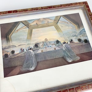 Vintage Salvador Dali Sacrament of the Last Supper Art Print Framed Surrealism, Religious Iconography collection, vintage gallery wall