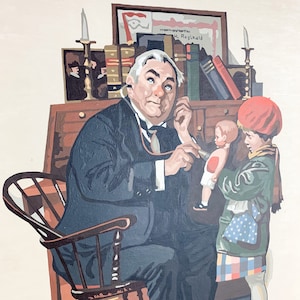 Vintage Norman Rockwell Paint By Number Doctor And The Doll Kitschy Gallery Wall, Vintage Paint by Number painting