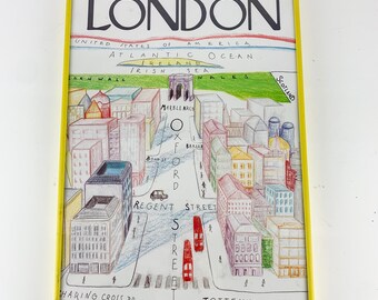 Rare Saul Steinberg Style London Lithograph framed poster Oxford St Marble Arch, vintage travel poster, gallery wall