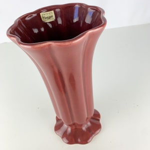 Vintage Royal Haeger Large 12” Vase Mauve Paneled Arts Crafts Pottery MCM, 80s Art Deco revival