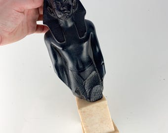 Vintage Alva Studios Louvre Reproduction Sculpture Egyptian Pharaoh Amenemhat, Egypt Styled Decor