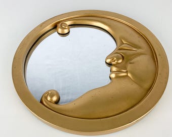 Vintage Gold Celestial Half Moon Mirror Sleeping Crescent Wall Decor 90s y2k, vintage hanging mirror
