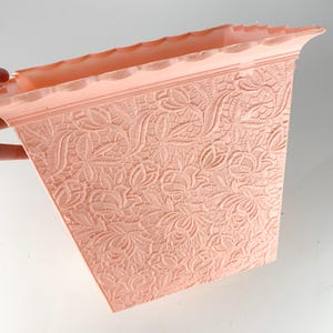 Vintage Pink Max Klein Lace Floral Ruffle Top Plastic Waste Basket Trash Can MCM, retro waste bin