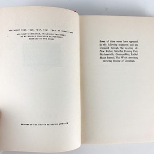 May include: A page from a book with copyright information and a list of magazines where the verses in the book have been published. The text reads "Copyright 1937, 1939, 1940, 1941, 1942 by Ogden Nash. All rights reserved, including the right to reproduce this book or portions thereof in any form. Some of these verses have appeared in the following magazines and are reprinted through the courtesy of: New Yorker, Saturday Evening Post, Mademoiselle, Cosmopolitan, Ladies' Home Journal, This Week, American, Saturday Review of Literature. Printed in the United States of America."