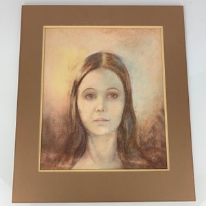 Vintage Signed Chalk / Pastel Portrait Drawing of Woman Rose Crowley Mid Century, original art, vintage gallery wall