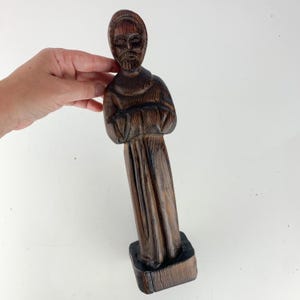 Vintage  Mid Century Wood Carved Spanish Colonial Santos Saint Monk Christianity