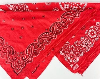 2 Vintage Red Paisley Bandanas Fast Color Hearts Floral Butterfly Bow Geometric, vintage handkerchief