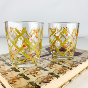 2 Vintage Mid Century Modern Americana Cocktail Old Fashioned Rocks Glasses Mod, vintage barware, vintage bar cart