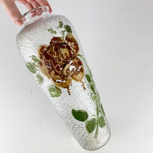 Beautiful Vintage Art Nouveau Floral Roses Art Glass Vase, Shabby Chic, Cottage Core, Victorian Farmhouse Kitchen, vintage glass vase