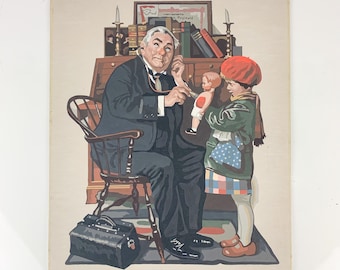 Vintage Norman Rockwell Paint By Number Doctor And The Doll Kitschy Gallery Wall, Vintage Paint by Number painting