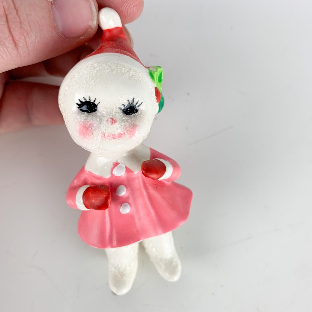 Rare Vintage Christmas Ceramic Snow Baby Figurine Pixie Elf Snowbaby