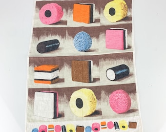 Rare Vintage Geo Bassett Old Fashioned Licorice Irish Linen Kitchen Tea Towel, vintage kitchen decor