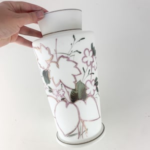 Vintage Victorian Frosted Glass Vase Hand Painted Pink Gold Green Flowers Early, Victorian Vase Flower Shabby, vintage floral vase
