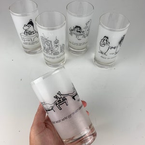 5 Vintage Mid Century Humor Highball Glasses Set of Herb Gardner Nebbishes Mcm image 1