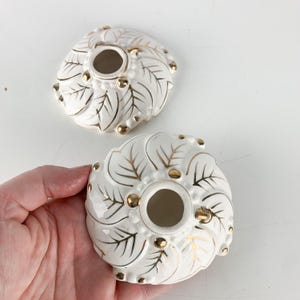 2 Vintage Gold Trimmed Ceramic Christmas White Candle Stick Holders Japan Retro, vintage Christmas ceramic