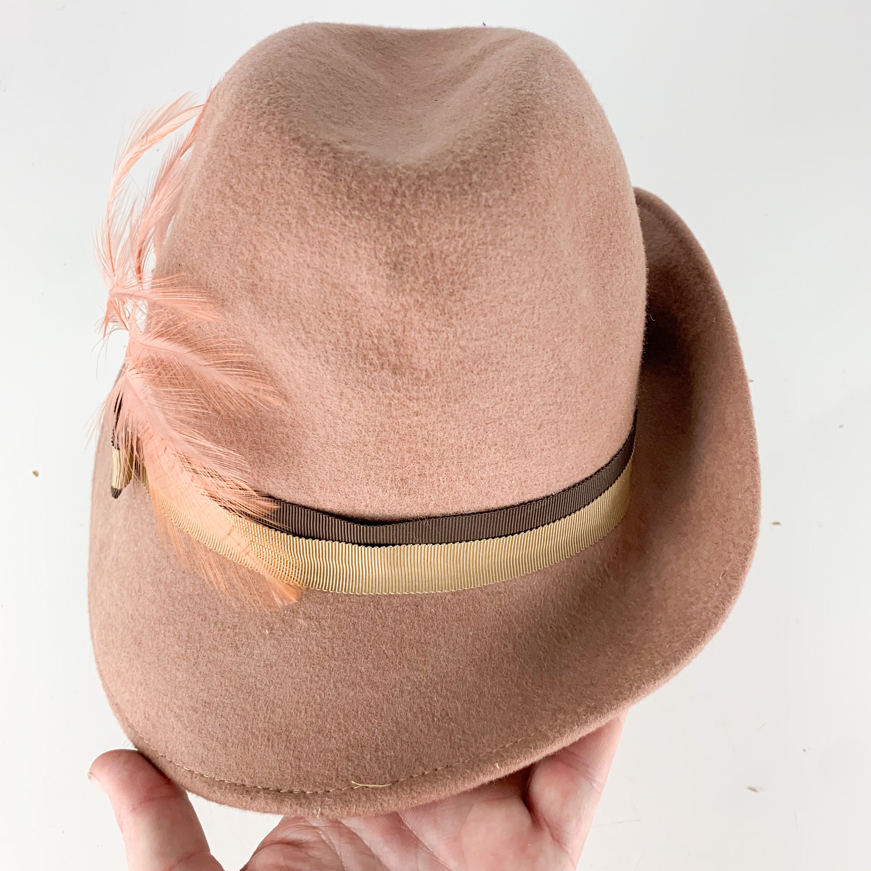 Vintage Lancaster Wool Fedora? Vintage Lancaster 100% Wool Brown Fedora Hat With Pink  main image 3
