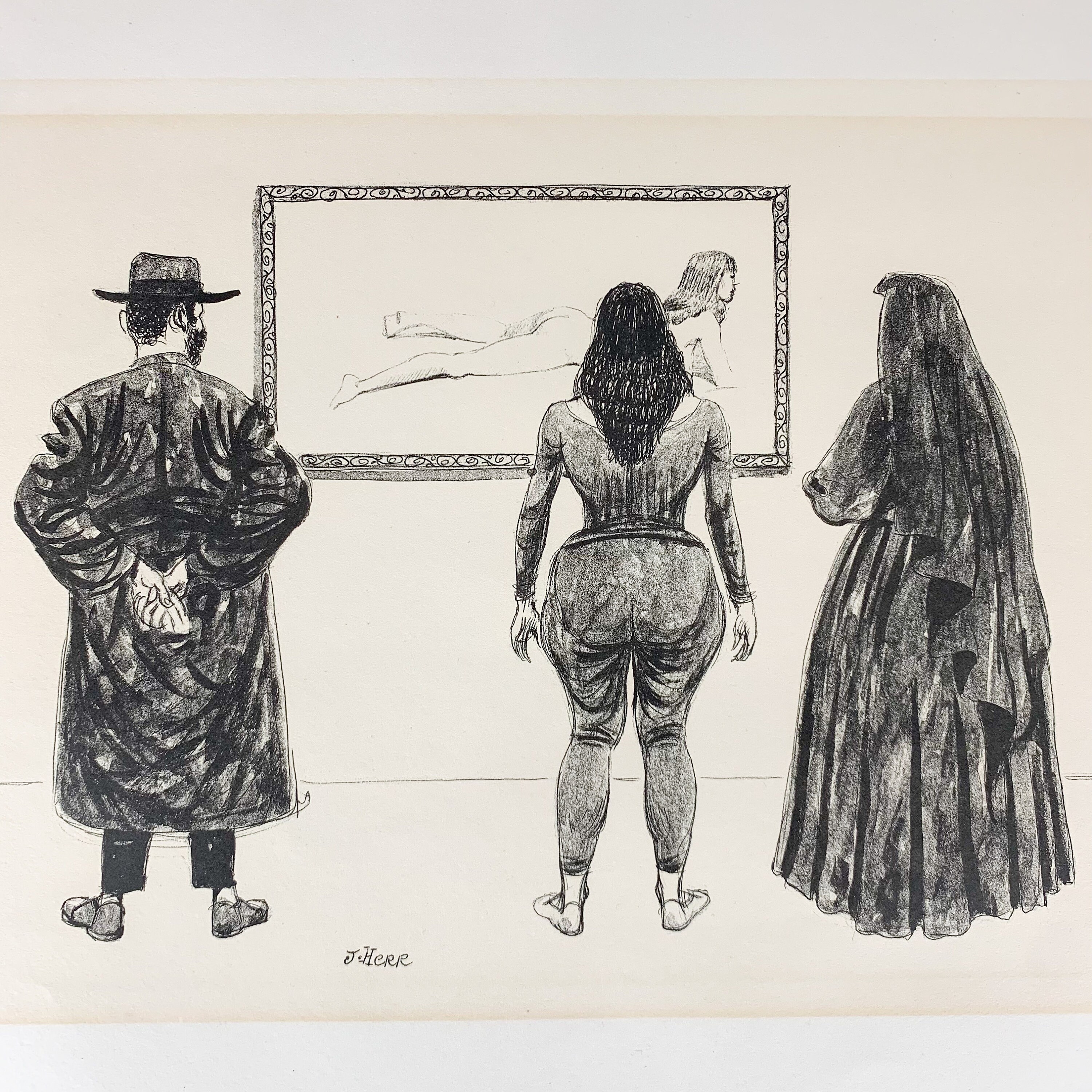 Vintage J Herr 'art is for Everyone' Signed Humorous Print