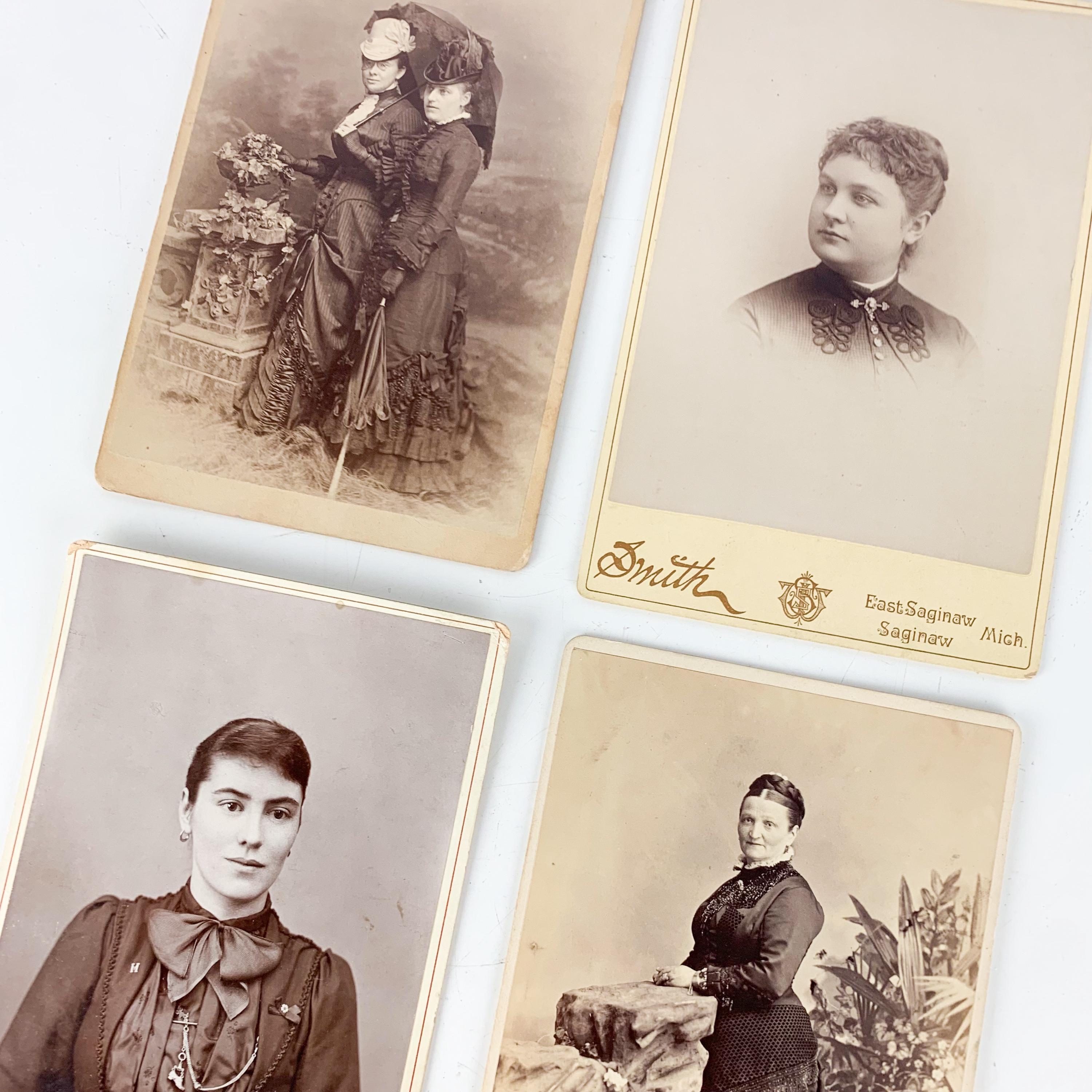 4 Antique Cabinet Cards Lot Fancy Ladies Female Carvalho Smith Schaefer Bowery, old black and white photos
