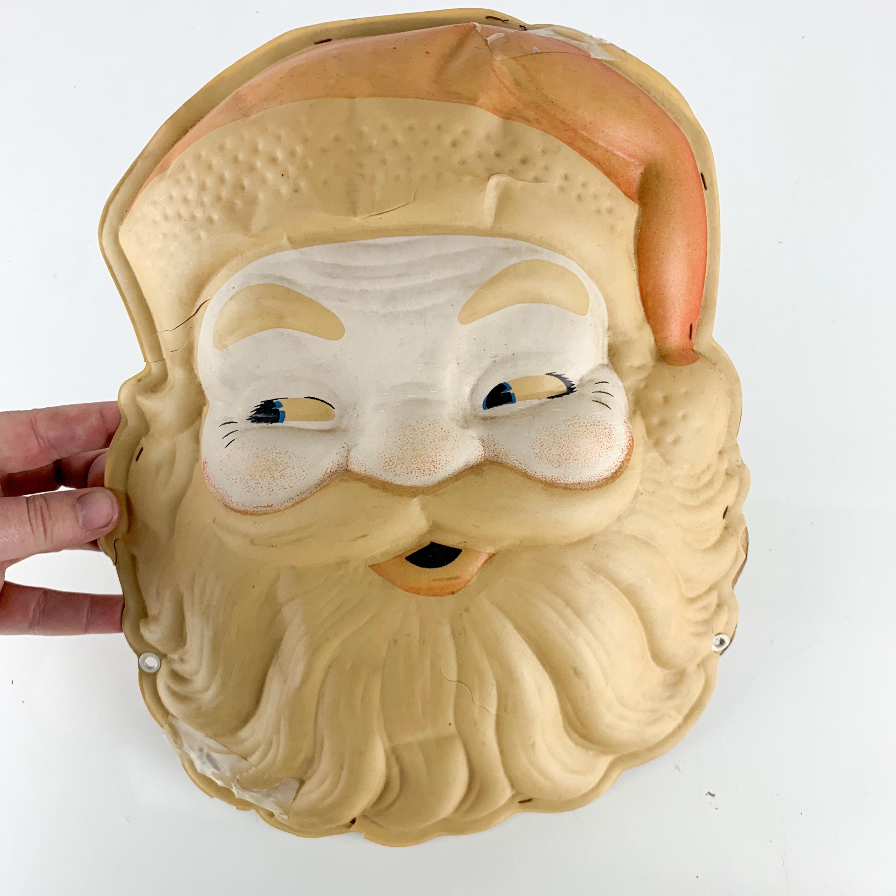 Vintage Santa Claus Face Plastic Flat Back Wall Hanging Christmas Gallery Wall, Santa Face Kitschy Christmas Wall Plaque Decor