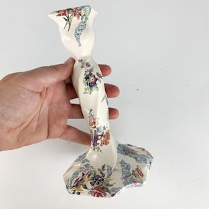 Antique Vintage Utzschneider Floral Transferware Ceramic Candle Holder Romantic, Cottage core, granny chic