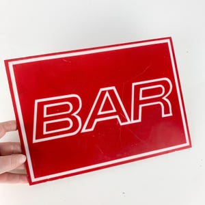 Vintage Hard Plastic Red White Bar Sign Home Bar Man Cave Gallery Wall Art, vintage wall hanging, gallery wall
