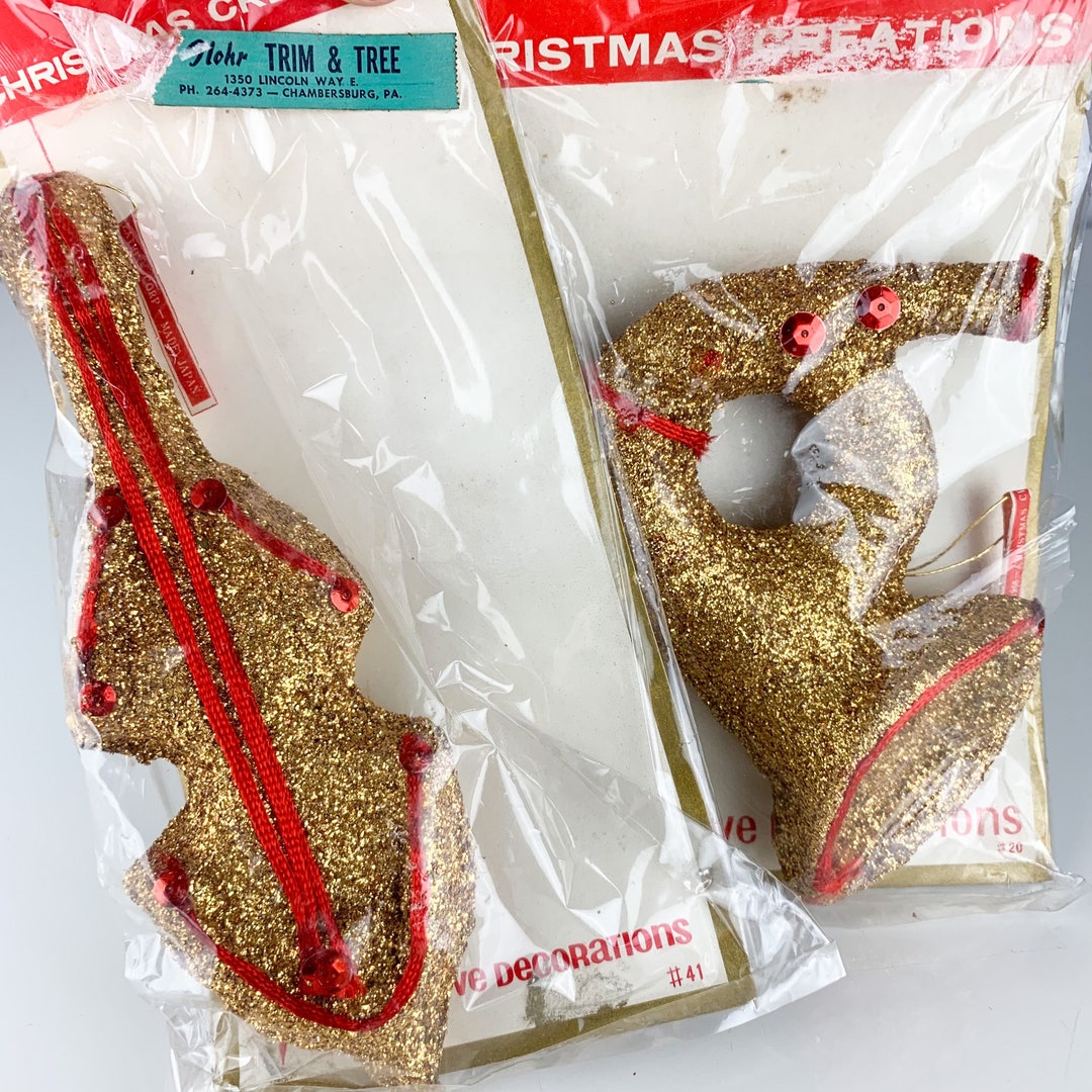 Glitter Instruments 2 Vintage Glitter Musical Instrument Christmas Creations Mid Century ...