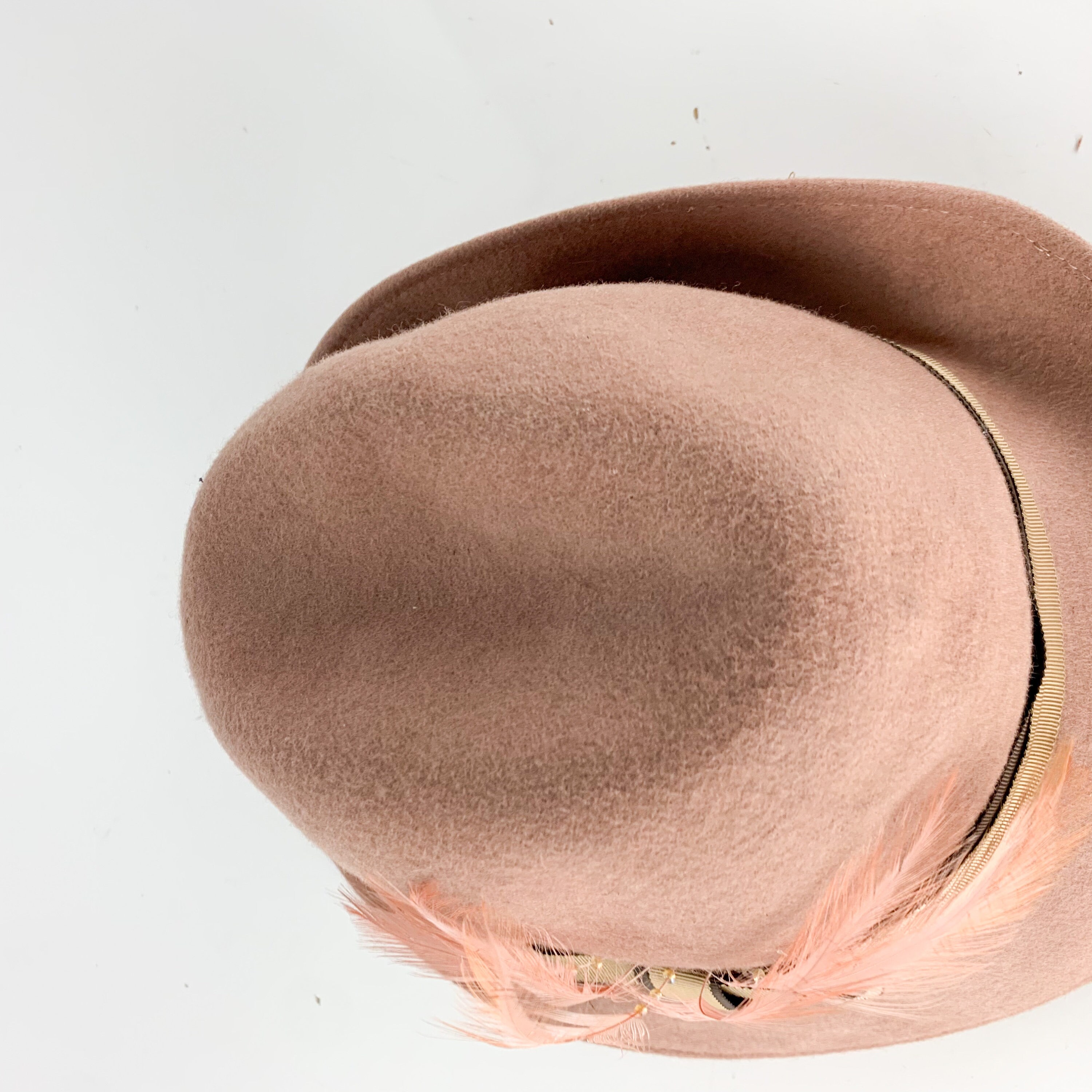 Vintage Lancaster 100% Wool Brown Fedora Hat With Pink 