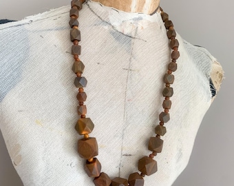 Vintage Chunky Graduated Wooden Bead Necklace Boho Estate Jewelry 29.5” Long, Mid Mod Wood Wooden Bead Beaded Necklace
