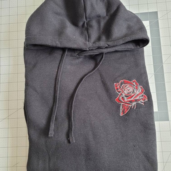 Embroidered Rose Hoodie 80/20 Cotton-Poly super soft sweatshirt