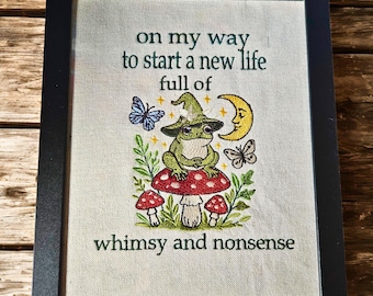 Embroidered Frog & Mushroom Wall Art: Whimsical Home Decor