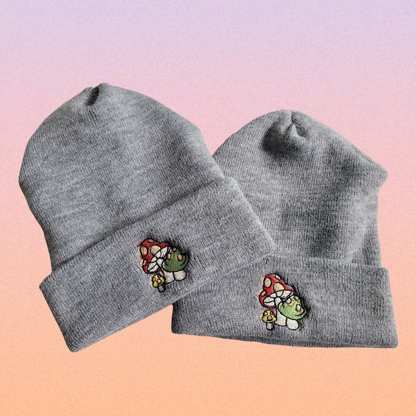 Embroidered Mushroom Toadstool Beanie Made in USA