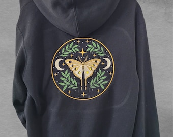Embroidered Moth Moon Hoodie Adult Unisex Sizing Sweatshirt