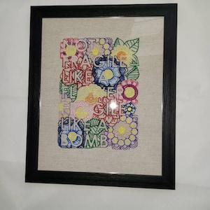 Not Fragile Like a Flower, Fragile Like a Bomb embroidered framed home decor wall art