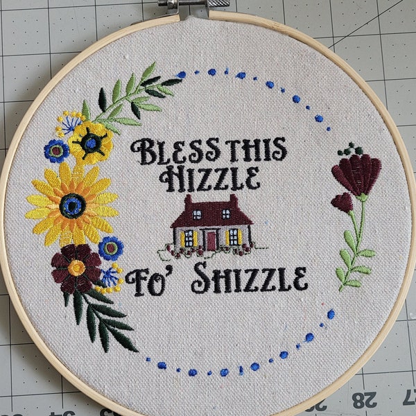 Embroidered 8 inch Hooped Wall Art Bless Thos Hizzle