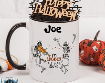 Custom Mug,Spooky All Year Around Mug, Skeleton Dancing Halloween Mug, Retro Halloween Mug Gift, Witch Mug, Skeleton Mug, Halloween Mug Gift