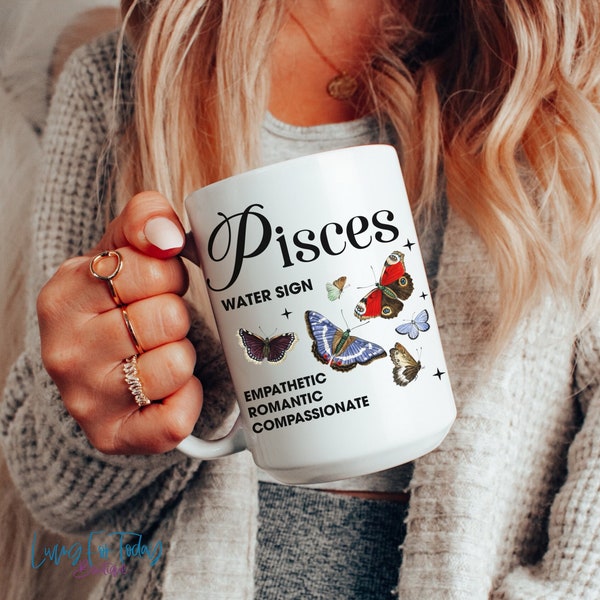 Pisces Water Sign Mug, Pisces Coffee Mug, Pisces Zodiac Mug, Zodiac Gift, March Zodiac Mug,Pisces Butterfly,February Birthday,Astrology Gift