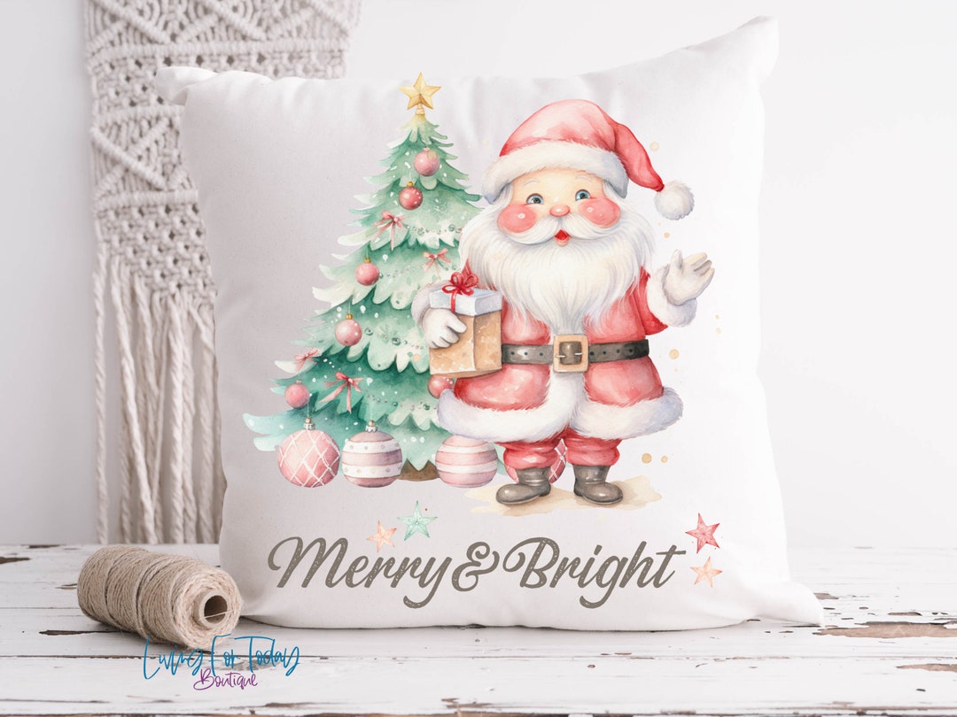 Vintage Christmas Throw Pillow Merry and Bright Pillow Etsy
