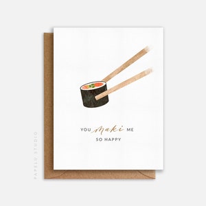 Carte de voeux d'amour et d'amitié | Saint-Valentin | Juste cause | Sushi You Maki Me Happy - LOV004