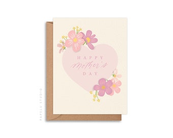 carte pour la fête des mères | Joyeuse fête des mères en coeur de printemps - MOM005