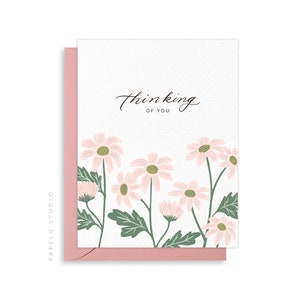 Je pense à vous carte de vœux | Chrysanthèmes | Fleurs | Amour et amitié | Sympathie – LOV014