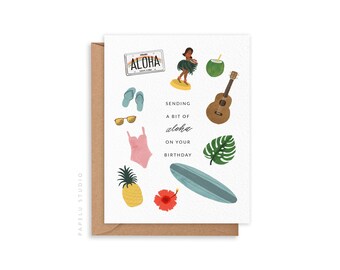 Carte de voeux d'anniversaire hawaïenne | Envoi d'Aloha - BIR022